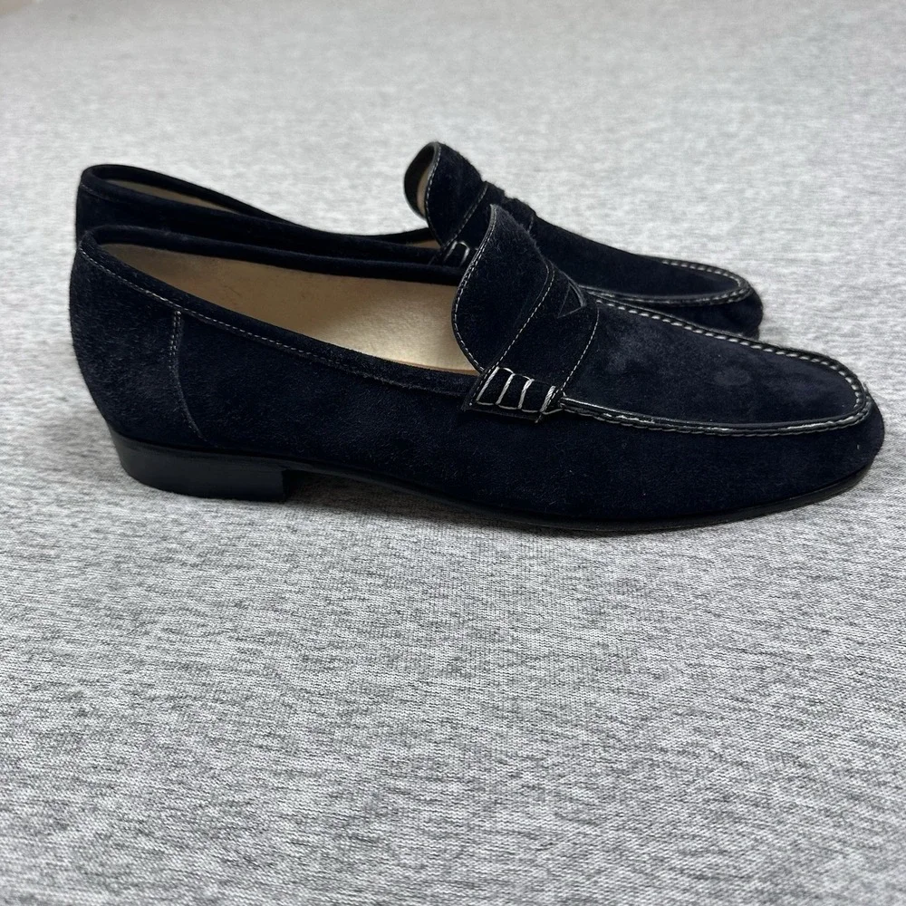 Moreschi Penny Loafers Mens Size 10.5 Blue Suede Leather Shoes Italy Made